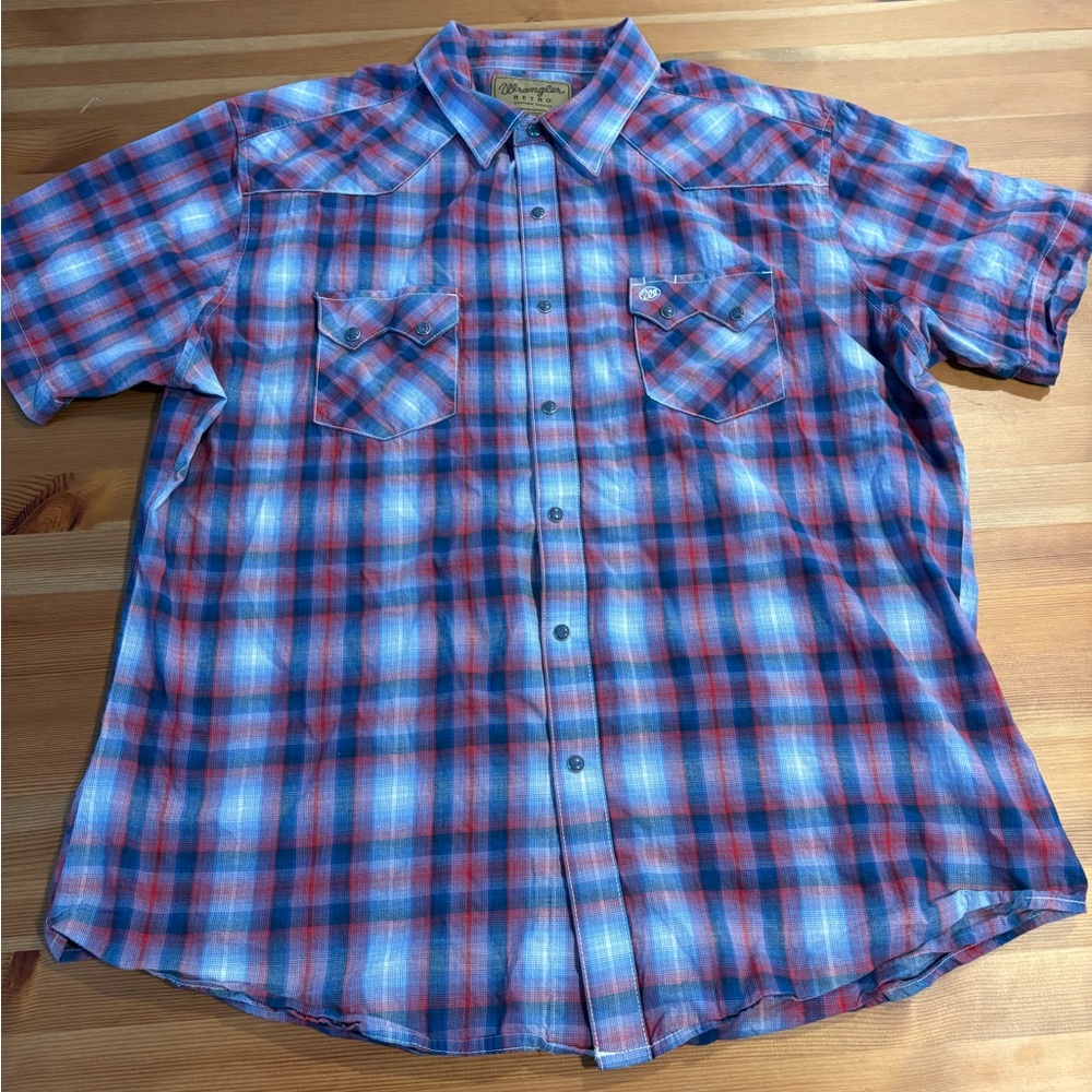 Wrangler Retro Snap S/S Western Shirt Sawtooth Pockets Mens XXL Red White Blue